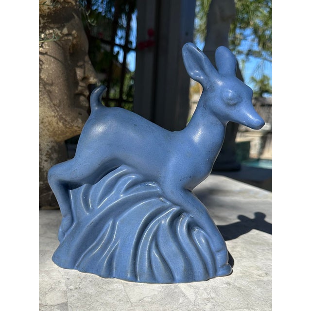 Art Deco Antique Art Deco 1930s Niloak Pottery Ozark Blue Deer Planter Vase For Sale - Image 3 of 6