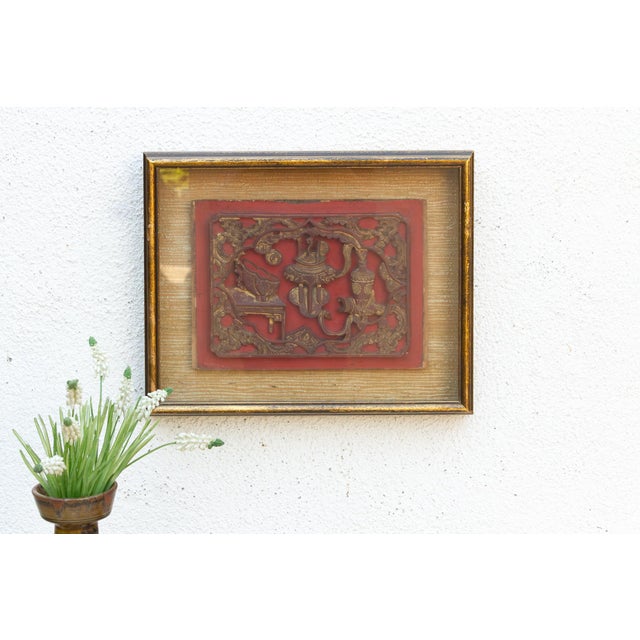 Asian Antique Red & Gilt Bogu Wall Art For Sale - Image 3 of 7