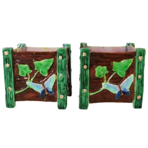 19th Century Majolica Jardinieres Butterflies and Snails Royal Worcester Planters - a Pair