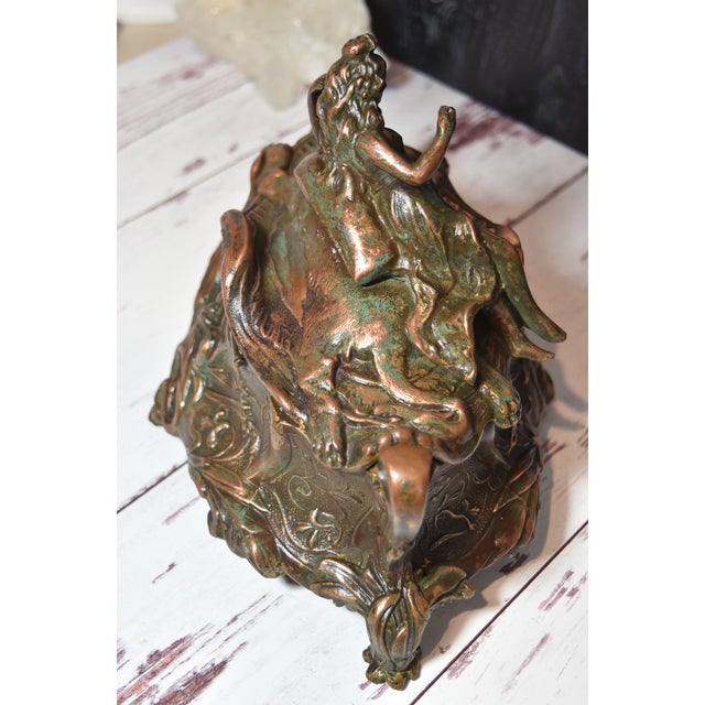 Antique Art Nouveau Metal Dresser Box Casket Lady on Bear Skin Rug For Sale - Image 18 of 18