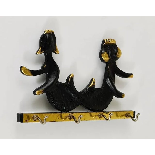 1950s Brass Key Hanger Sea God and Mermaid by Walter Bosse for Herta Baller, Austria, 1950s For Sale - Image 5 of 7