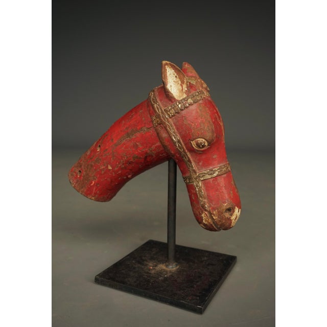 Wood 19th Century Polychrome Indian Horse Head For Sale - Image 7 of 10