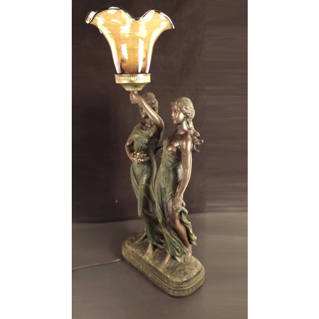 Late 20th Century Late 20th Century 2 Maidens Sculpture Table Lamp With Todd Phillips Glass Shade For Sale - Image 5 of 6