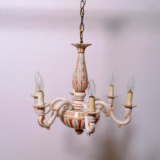 Ceramic 6-Arm Chandelier with Floral Decorations, 1960s For Sale - Image 6 of 18