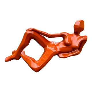 Vintage 1976 Orange Ceramic Jaru Nude Woman Modernist Sculpture For Sale