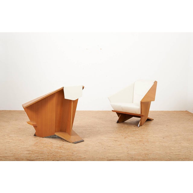 Taliesin Origami Chairs in Cherrywood and Fabric Upholstery by Frank Lloyd Wright for Cassina, 1986, Set of 2 , in Good...