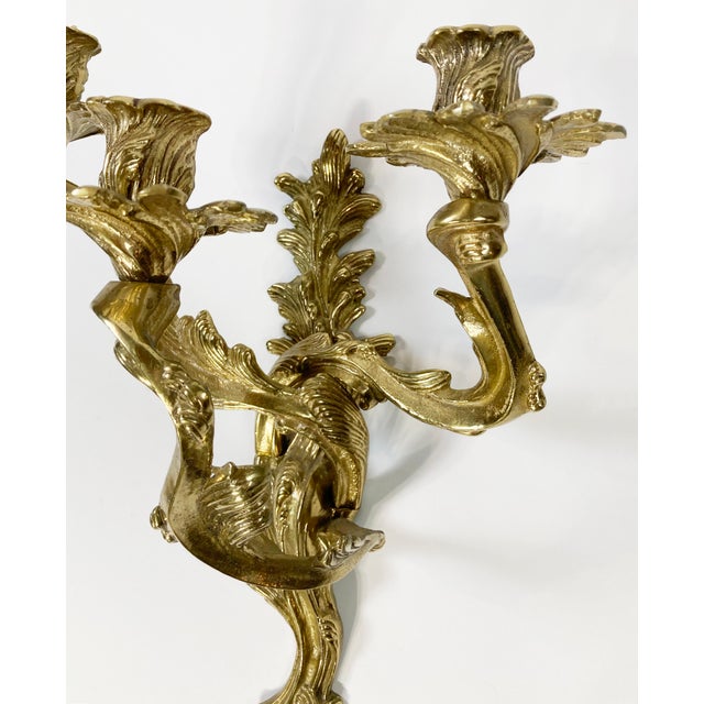 Mid 20th Century Early 20th C Louis XV Style Bronze Wall Candle Sconces, Pair For Sale - Image 5 of 6