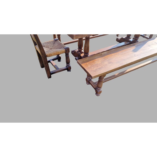 1970s Farm Table in Oak with Chairs and Benches, Set of 5 For Sale - Image 5 of 11