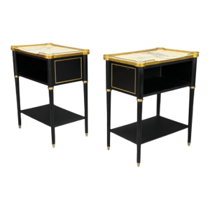 Maison Jansen Style, Hollywood Regency, Brass, Marble, Ebonized Open Nightstands