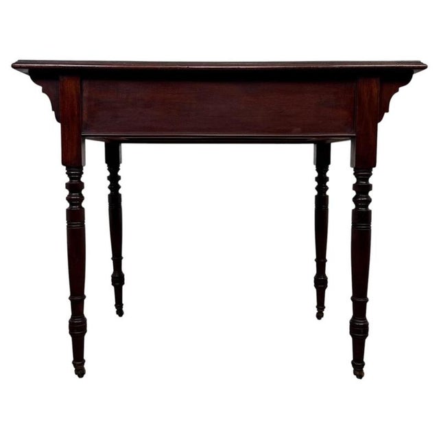Metal Early 20th Century Antique English Mahogany Writing Table with Green Leather Top For Sale - Image 7 of 12