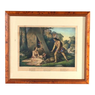 Antique Currier & Ives Hand Tinted Lithograph “Hiawatha’s Wooing” C1860 For Sale