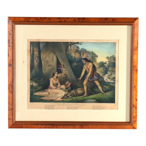 Antique Currier & Ives Hand Tinted Lithograph “Hiawatha’s Wooing” C1860