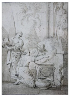 Circle of Ciro Ferri, Offering Scene, Italy, 1650, Pencil on Paper, Framed