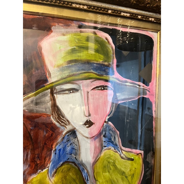 Acrylic on Panel Portrait of Woman in a 40's-50's Style For Sale - Image 4 of 7