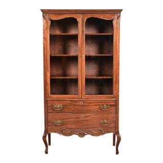 Antique Victorian Carved Mahogany Bookcase or Bar Cabinet, Circa 1890s For Sale