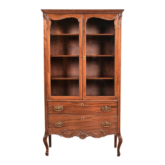 Antique Victorian Carved Mahogany Bookcase or Bar Cabinet, Circa 1890s For Sale