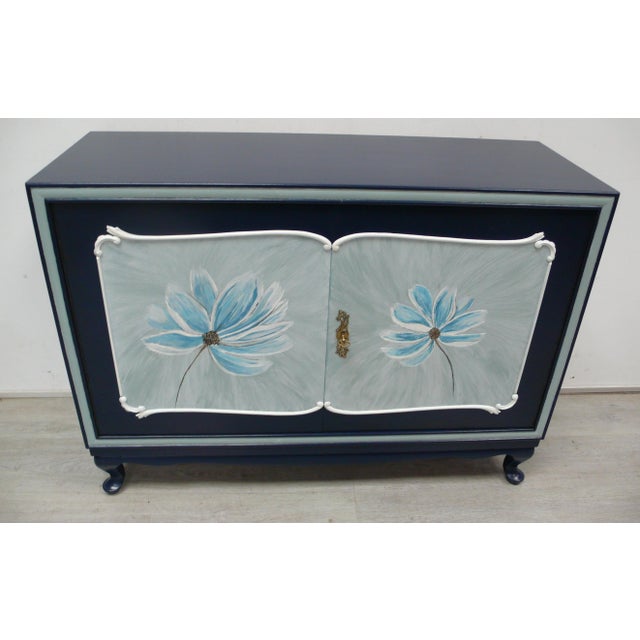 1950s Dark Blue Chippendale 2-Door Sideboard, 1950s For Sale - Image 5 of 7