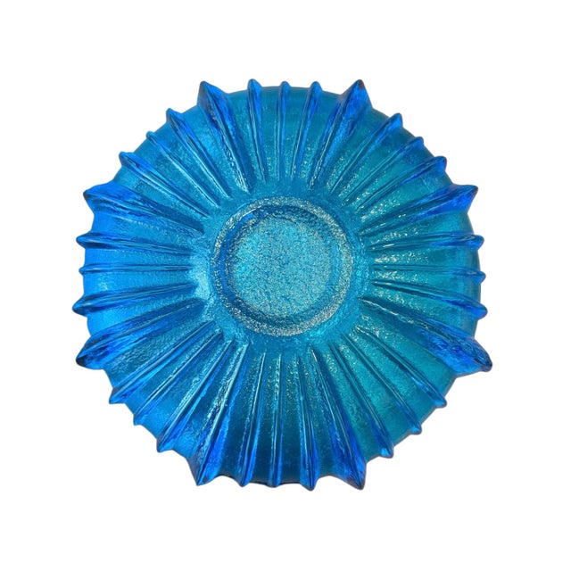 1960s Blenko 1960’s Glass Bowl Joel Myers Peacock Blue MCM For Sale - Image 5 of 7