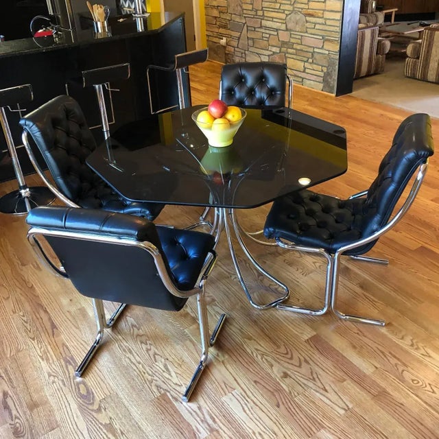 1970s 1970s Post Modern Black and Chrome Dining Set With Daystrom Scoop Chairs For Sale - Image 5 of 12