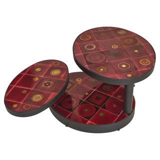 Rare French Red Ceramic Swivel Coffee Table by Georges Pelletier, 1970s For Sale
