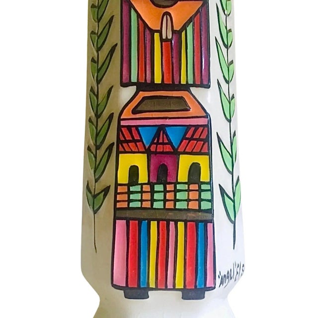 Red Ferdinand Llort Rare Vintage Mid Century Modern Colorful Hand Painted & Signed Folk Art Pottery Vase El Salvador For Sale - Image 8 of 12