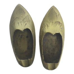 Pair of Small Vintage Etched Brass Ashtrays, Ornate, Personal Turkish Slipper, Moroccan Shoe, Gift for Smoker