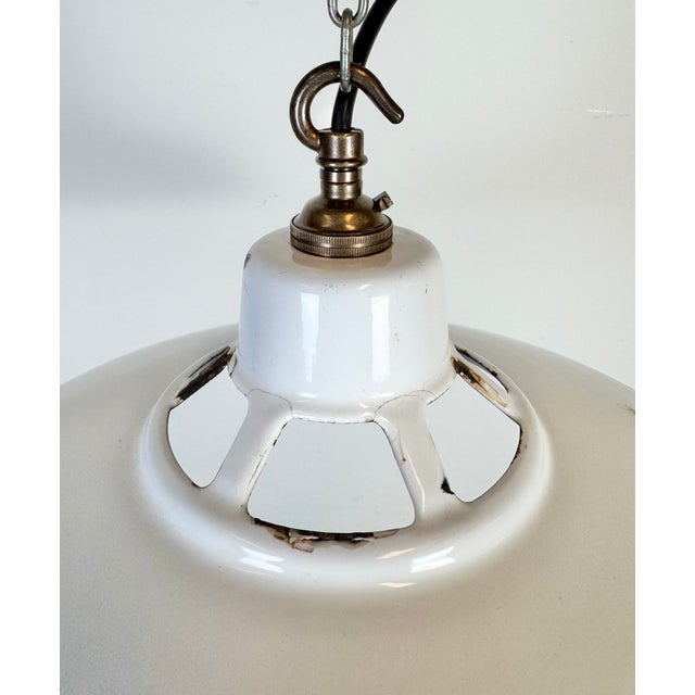 Industrial White Enamel Factory Pendant Lamp, 1960s For Sale - Image 9 of 18