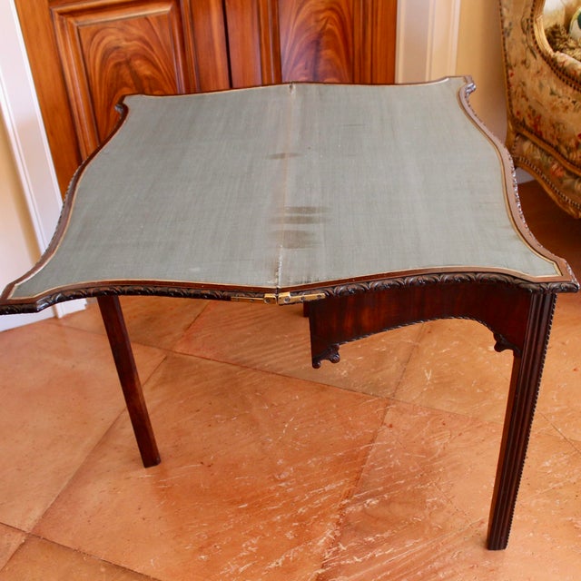 Georgian Serpentine Mahogany Game Table With Carved Rosette Edge For Sale - Image 12 of 14