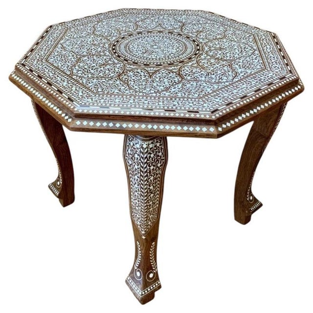 2000 - 2009 Octagonal Side Table in Indian Rosewood with Floral Inlay For Sale - Image 5 of 5