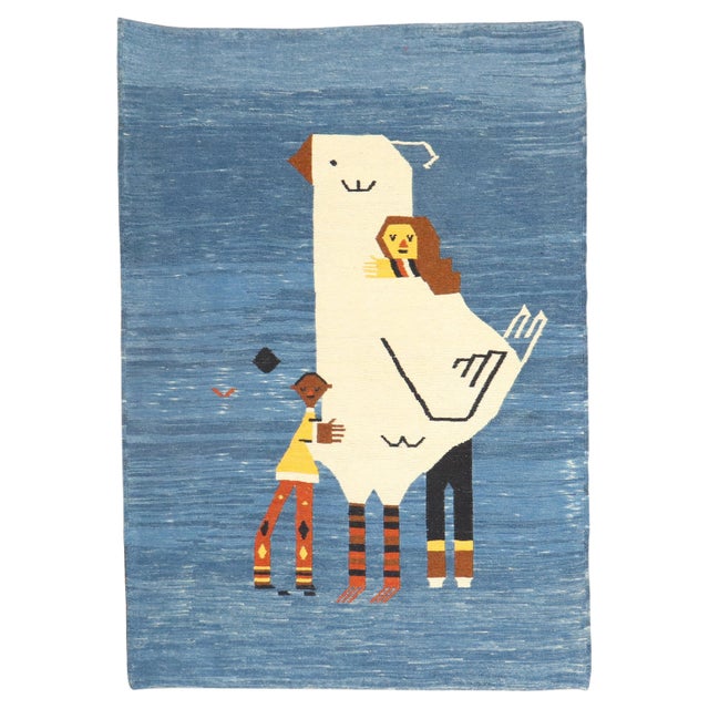 Late 20th Century Sad Pigeon Pictorial Persian Kilim Wall Hanging - 3'2" x 4'4" For Sale - Image 15 of 18