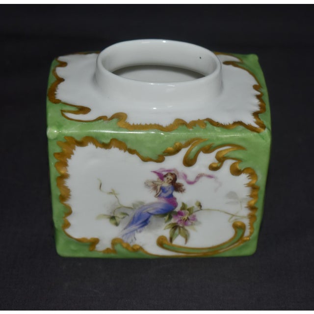 Antique T&v Limoges France Porcelain Tea Caddy Apple Green Rococo Gilt Box For Sale - Image 11 of 14