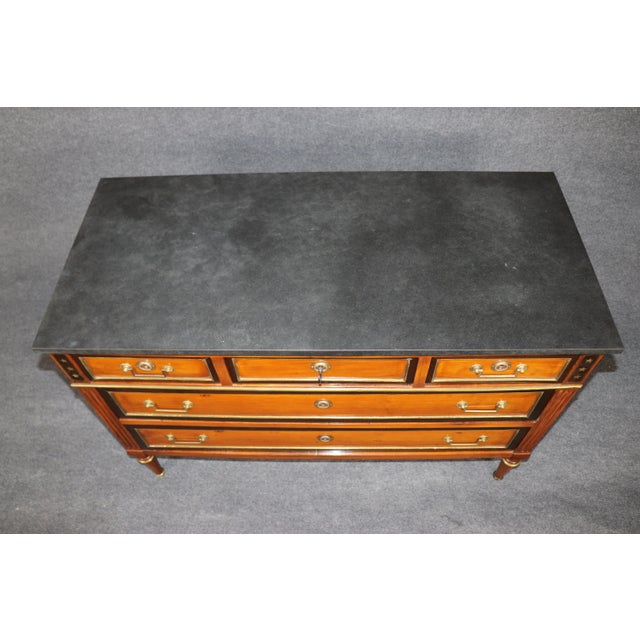 French 19th C French Directoire Brass Mounted Louis XVI Slate Top Commode For Sale - Image 3 of 13