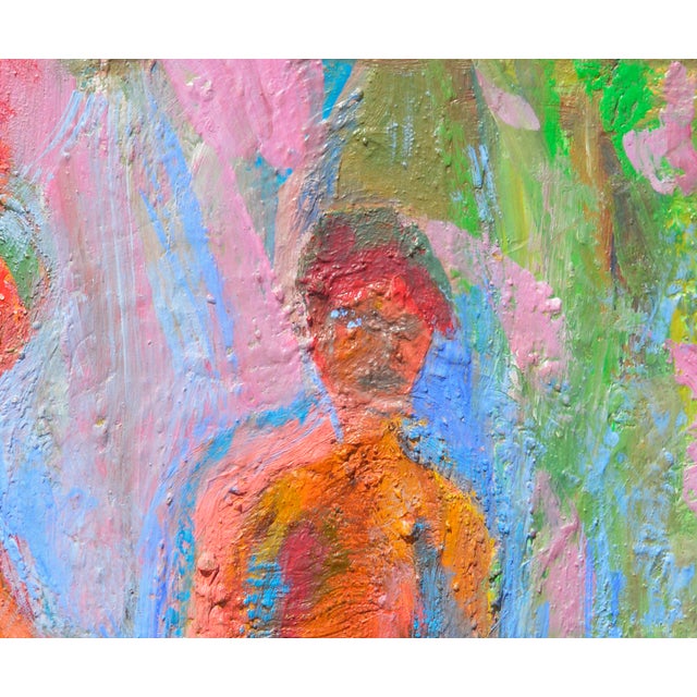 Morning Bath - Abstract Expressionism in Oil on Board Colorful abstract figurative of couple in the morning by Kristin...