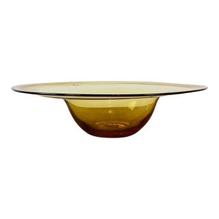 Vintage 1960s Mid-Century Modern Yellow Blenko Low Wide Glass Bowl For Sale