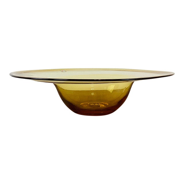 Vintage 1960s Mid-Century Modern Yellow Blenko Low Wide Glass Bowl For Sale