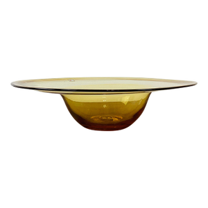 Vintage 1960s Mid-Century Modern Yellow Blenko Low Wide Glass Bowl