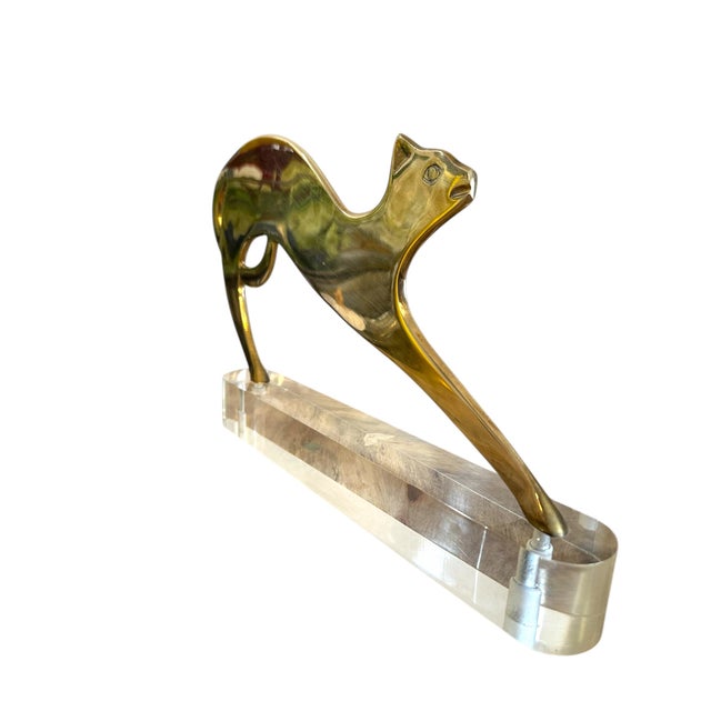 Early 20th Century Early 20th Century Werkstätte Stretching Brass Cat on Clear Plinth Hagenauer Style For Sale - Image 5 of 17