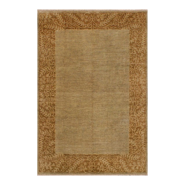 1980s Bohemian Ziegler Green Brown Hand-Knotted Wool Rug - 8'11'' X 11'10'' For Sale