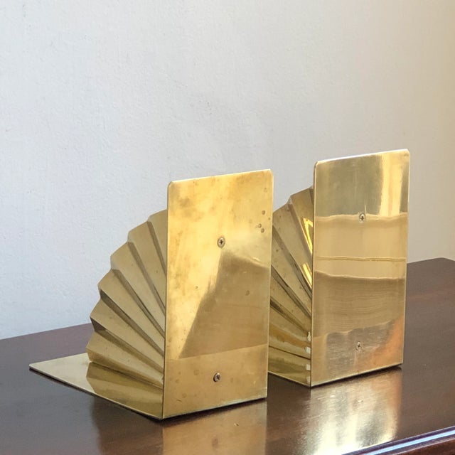 Brass Late 20th Century Chinoiserie Brass Fan Bookends — a Set For Sale - Image 8 of 12