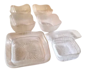 Vintage Abstract Linear Striated Textured Art Glass Salad Set - 9 Piece Set
