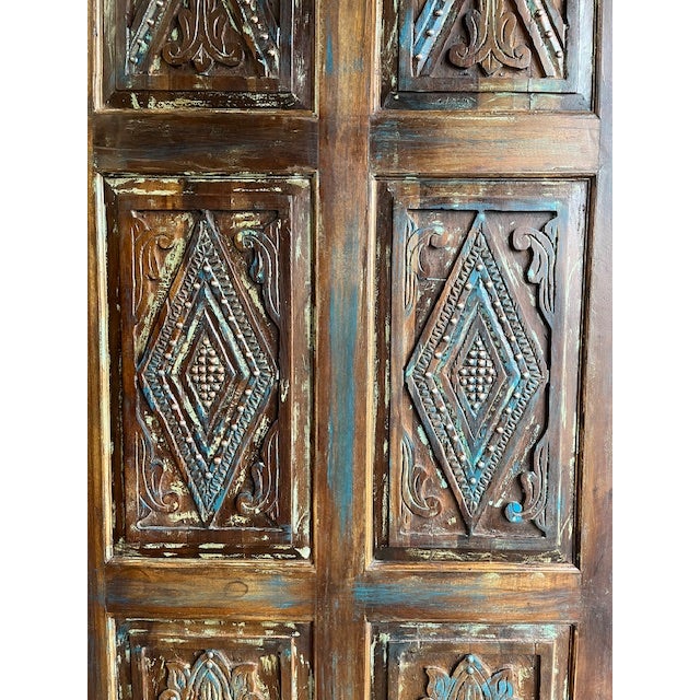 Decorative Carved Wood Door, Statement Door With Brass Studs 84 For Sale - Image 4 of 6