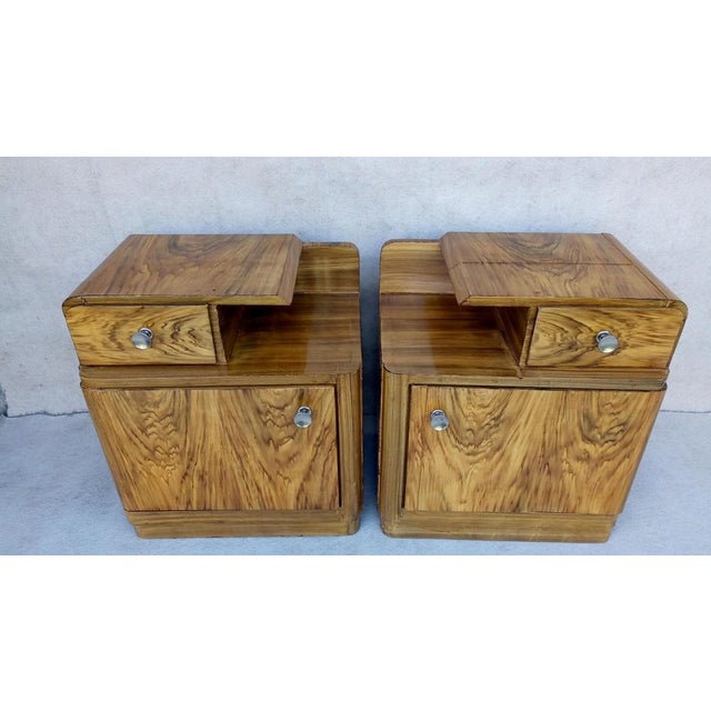 Very nice bedside tables in Art Deco style, in original authentic condition. Made of beech and spruce wood. Surface...