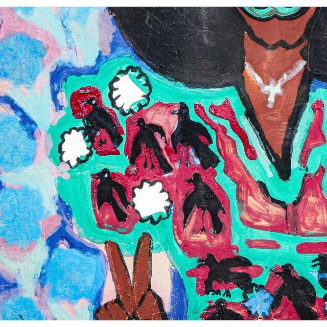 Ike E. Morgan Teal and Blue Toned Abstract Contemporary Portrait of a Lady in a Fro, 1984 For Sale - Image 11 of 11