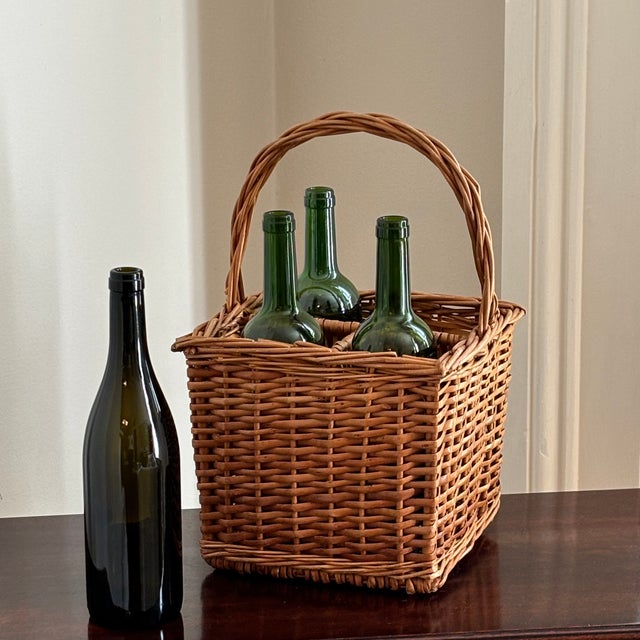 Vintage French-Style Four Bottle Wicker Wine Caddy For Sale - Image 14 of 17