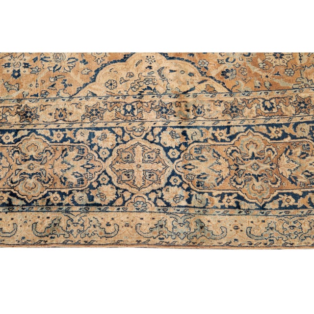 Antique Kerman Persian Wool Rug in Tan With Alluring Rosette Motif For Sale In New York - Image 6 of 7