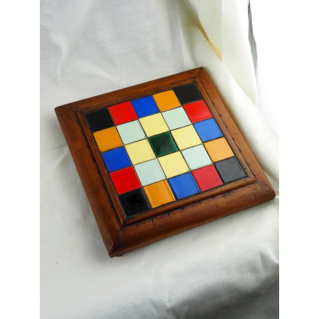 Red Mid-Century French Multicolor Tiled Trivet For Sale - Image 8 of 11