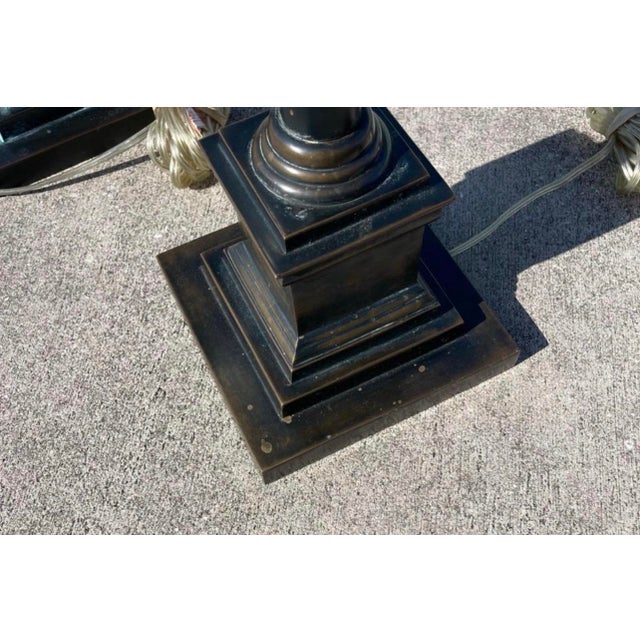 Traditional Visual Comforts Patinated Bronze Neo Classical Empire Brass Shade Table Lamps For Sale - Image 3 of 10
