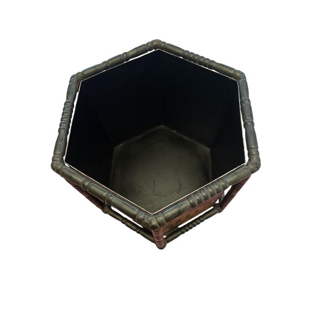 Mid 20th Century Vintage Metal Chinoiserie Waste Paper Basket For Sale - Image 5 of 8