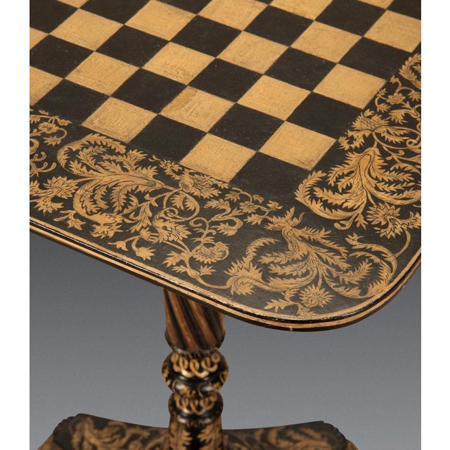 Regency Penwork Tripod Games Table, 1820s For Sale - Image 6 of 12