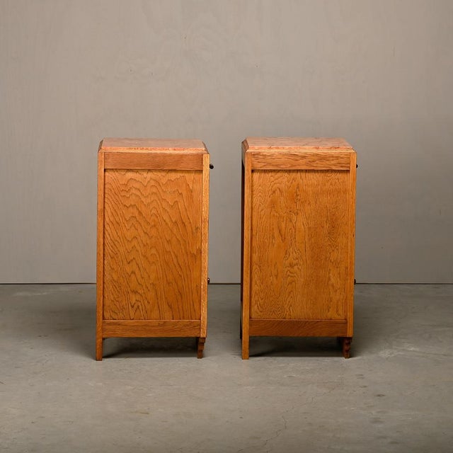 French Art Deco Oak and Marble Nightstands, 1930s, Set of 2 For Sale - Image 6 of 15